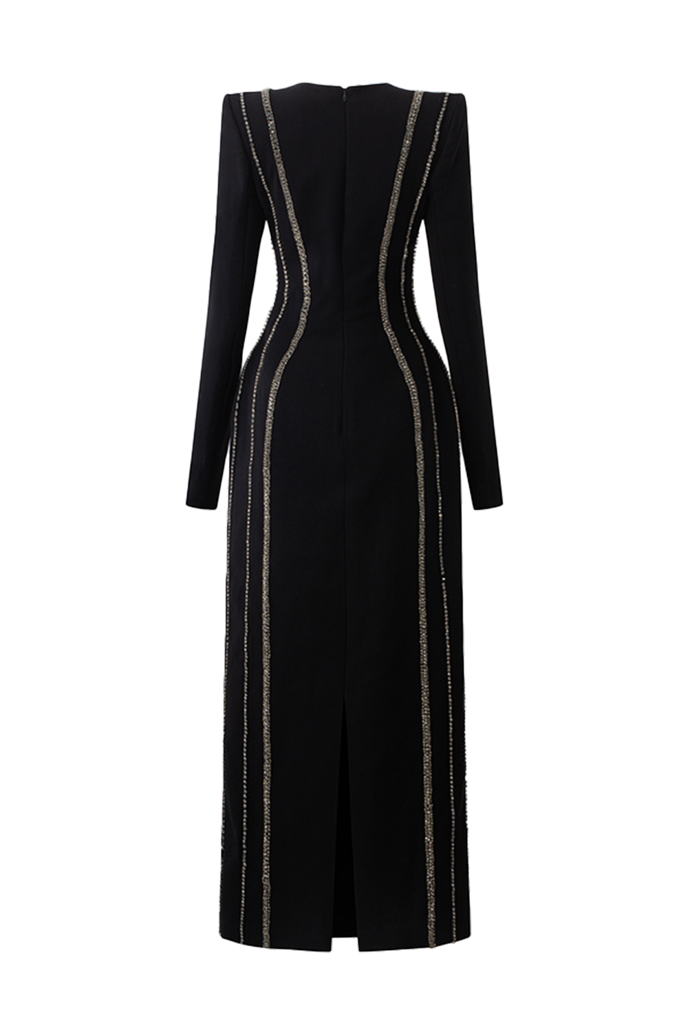 Crystal Embellished Long Sleeve Bodycon Midi Dress
